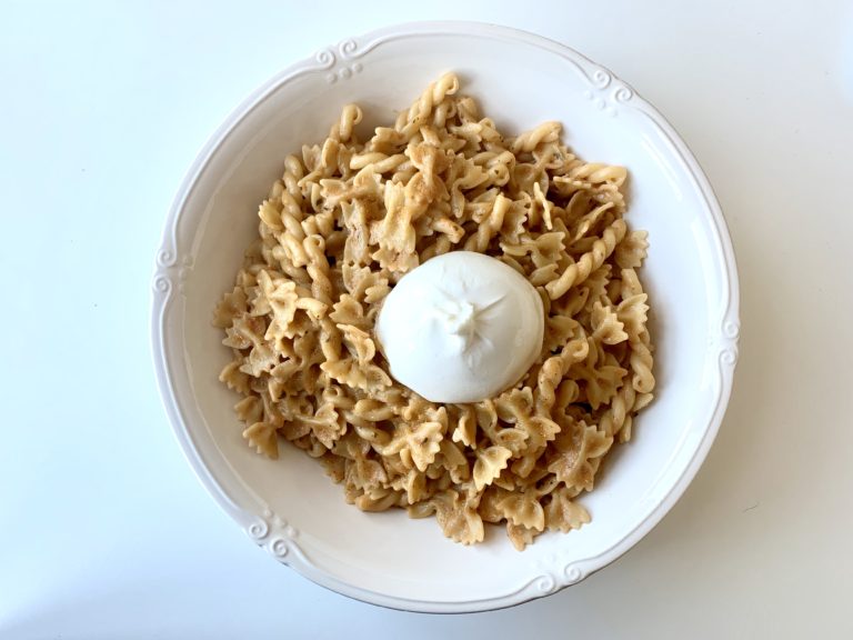 Walnut ricotta pesto pasta with burrata